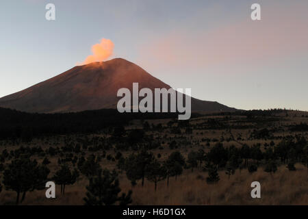 Active Popocatepetl volcano, also called El Popo, picture taken from the Iztaccihuatl mountain in the national park near Puebla, Mexico Stock Photo