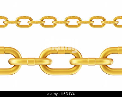 Seamless gold chain pattern isolated on white background. 3D illustration. Stock Photo