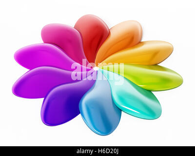Abstract multi-colored flower shape isolated on white background. 3D illustration. Stock Photo