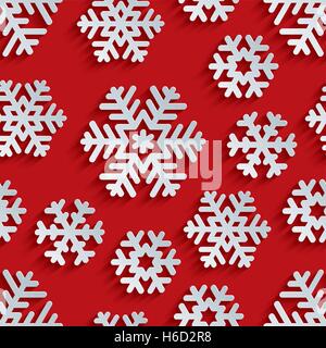 Christmas snowflakes seamless pattern with 3D effect. Tileable vector background. Stock Vector