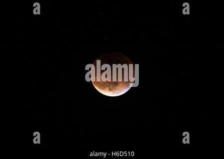 Partial after total lunar eclipse 2015 Stock Photo