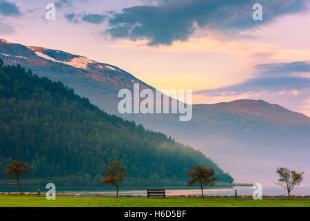 Sunrise at Loen in the province of Sogn og Fjordane, Norway Stock Photo