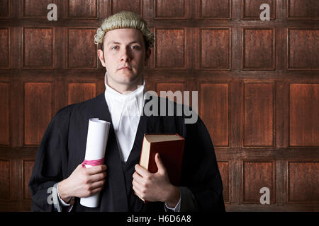 Portrait Of Lawyer In Court Holding Brief And Book Stock Photo
