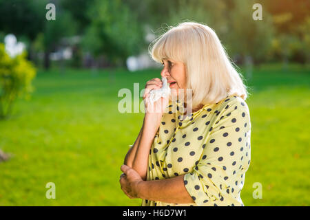 Elderly woman crying. Stock Photo