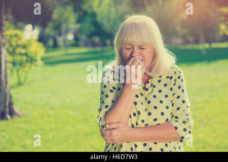 Senior woman crying. Stock Photo