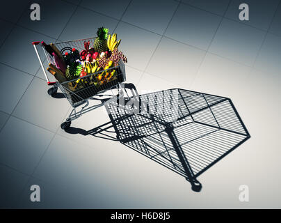 Full Shopping Cart Cast Shadow On The Floor As Empty Shopping Cart. 3D Illustration. Stock Photo