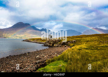 Rainbow over Torridon Hills, Wester Ross, Scotland, UK Stock Photo