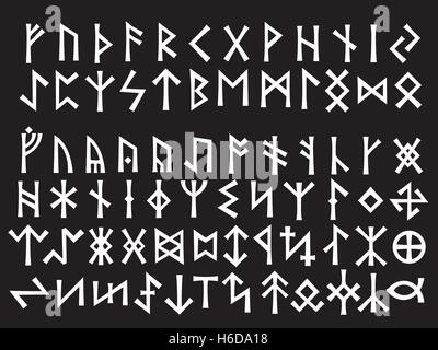 Silver Runic Script. Elder Futhark and Other Runes used all over Northern Europe till the XIII century. Stock Vector
