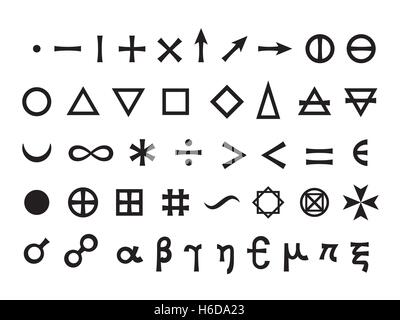 Basic Signs, Fundamental Elements and Mathematical Symbols (Mystique Symbols set) Stock Vector