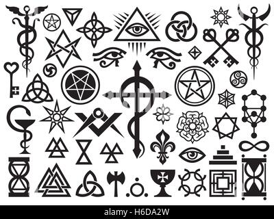 Medieval Occult Signs And Magic Stamps, Locks, Knots (with Additions) Stock Vector