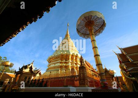 Chiang Mai, Thailand - Jan18, 2016: Wat Phra That Doi Suthep is tourist attraction and popular historical temple of  Chiang Mai, Stock Photo