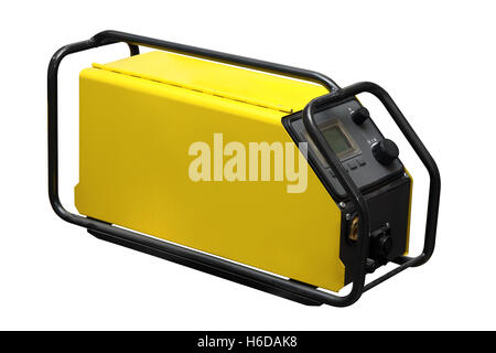 The yellow small-sized transformer isolated on a white background Stock Photo