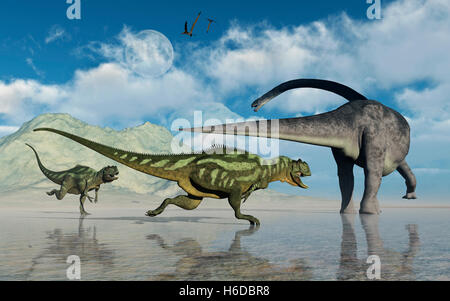 Omysaurus Omeisaurus & A Yangchuanosaurus Dinosaurs Stock Photo - Alamy
