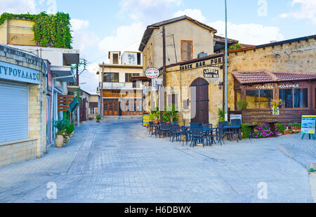 The old tourist street with the numerous cafes and bars, located in the town centre Stock Photo