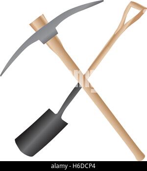 A Builders Pick Axe and Shovel isolated on white Stock Vector