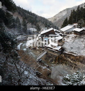 Nagano, Japan - December 27, 2015: Korakukan Ryokan near Snow Monkey Park, Yamanouchi, Japan. Stock Photo