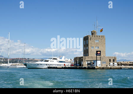 Marina office and tower and fuel berth in Sotogrande, Spain Stock Photo