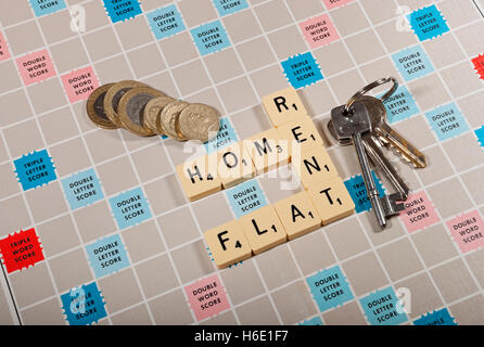 Scrabbled board and tiles finance money concept England UK United Kingdom GB Great Britain