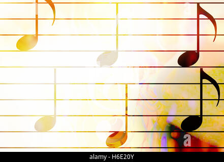 music notes in sun light and color background. Music concept. Stock Photo