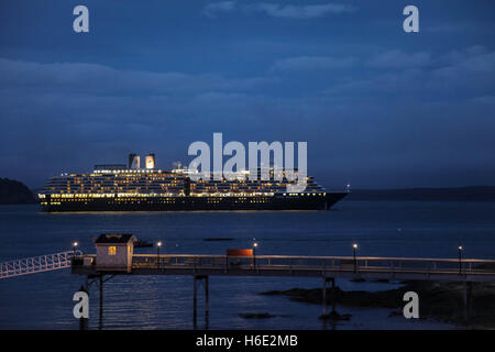 Bar Harbor with  cruise ship Zuiderdam from Holland American Line with lights Stock Photo