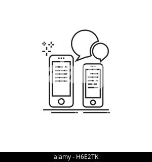 Conceptual modern icon of thin lines Communication with your smartphone. Two smartphone and speech bubble Stock Vector