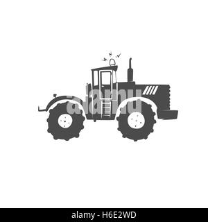 Simple fun tractor icon. Monochrome tractor on white isolated background Stock Vector