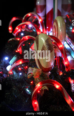Detail of holiday decor with Christmas candies and lights Stock Photo