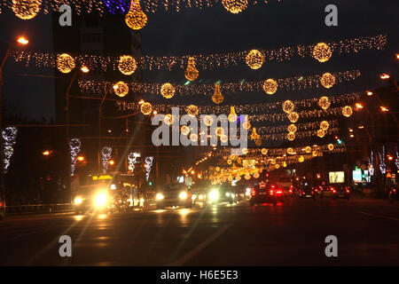 Christmas lights on the streets of Bucharest, Romania Stock Photo