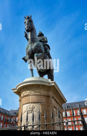 Equestrian statue of Felipe III in Plaza Mayor. Madrid. Spain. Stock Photo