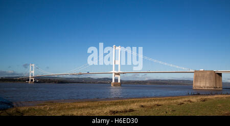 Old Severn Bridge connecting Wales and England across the Severn Estuary carrying the M48 motorway Stock Photo