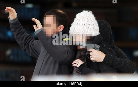 FACES PIXELATED BY THE PA PICTURE DESK AT THE REQUEST OF GARDA Two hostages and a gunman are seen as members of the Garda Emergency Response Unit and Regional Armed Support Units take part in a major emergency training exercise in Drogheda Port in County Louth. Stock Photo