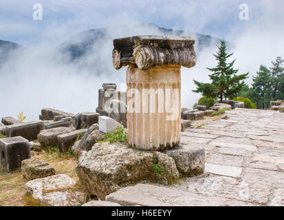 The archaeological area of Delphi is rich for antique artifacts, such as columns, temples, monuments, Greece. Stock Photo