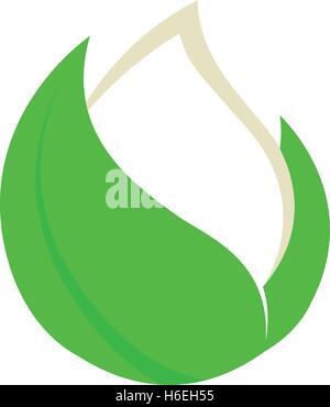 Isolated abstract white drop of milk in green fresh leaf logo. Dairy products logotype. Sour cream or kefir icon. Organic products sign. Vector drop of milk illustration. Stock Vector