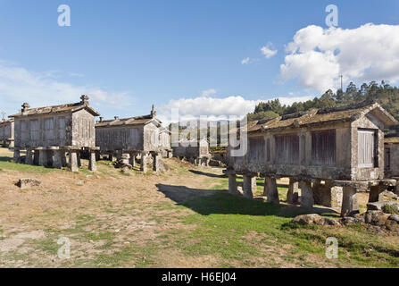 Detail of the communitarian granaries, called espigueiros, in the village of Lindoso, Peneda National Park, Northern Portugal Stock Photo