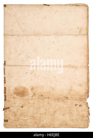 Old grungy paper sheet isolated on white background. Used paper texture Stock Photo