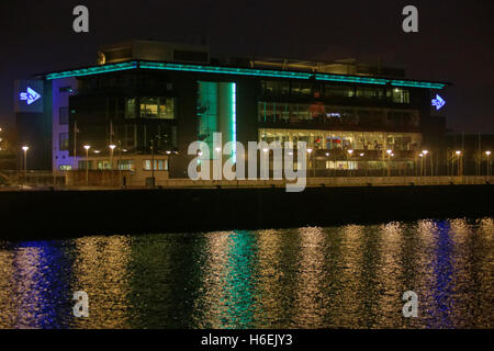 STV headquarters pacific quay Glasgow tv studios at night by the clyde