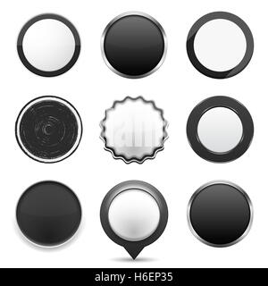 Set of different black buttons on white background, web elements collection Stock Photo