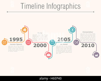 Timeline infographics design template with numbers, icons, dates and place for your text Stock Photo