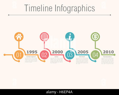 Timeline infographics design template with numbers, icons, place for date and text Stock Photo