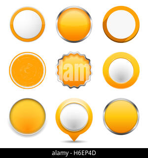 Set of yellow round buttons on white background Stock Photo