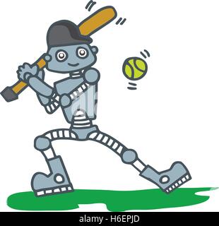 Robot playing baseball T-shirt design vector illustration Stock Vector