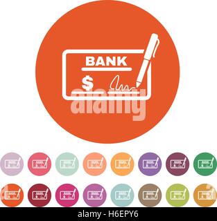 The check icon. Checkbook and cheque, pay, payment, paying symbol. Flat Vector illustration. Button Set Stock Vector