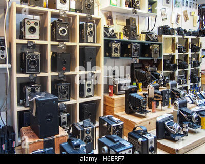 Collection of ancient cameras Stock Photo