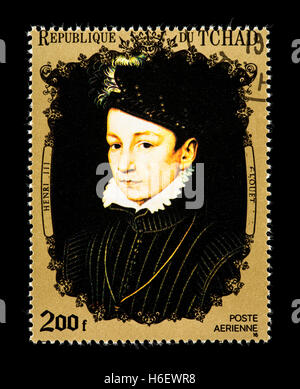 Postage stamp from Chad depicting the Clouet painting of Henry III. Stock Photo