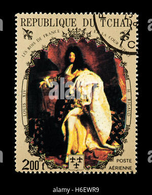 Postage stamp from Chad depicting the H. Rigaud painting of Louis XIV. Stock Photo
