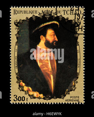 Postage stamp from Chad depicting the Titian painting of Francis I Stock Photo