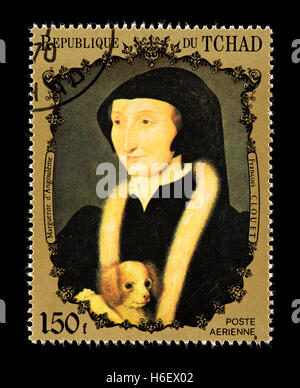 Postage stamp from Chad depicting the François Clouet painting of  Marguerite d'Angouleme Stock Photo