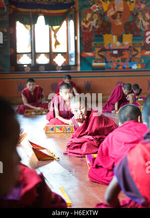 Novice monks studing in Mongar Dzong. Stock Photo