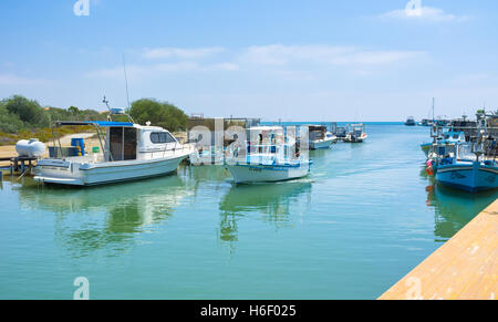 The small fishing village located in place, where river flows into the sea, Liopetri Stock Photo