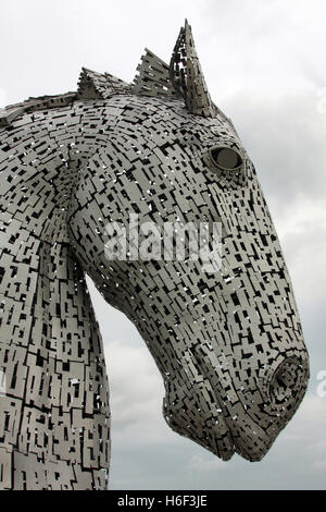 One of the heads of the two huge Kelpie sculptures at Helix Park in Falkirk, Scotland. They are the work of Andy Scott. Stock Photo